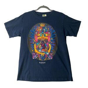 Karani Art Graphic Tee T-ShirtWomen Medium Navy Blue Oaxaca Mexico Aztec Snake